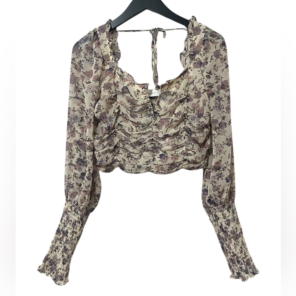 Jo+Co Floral Cropped Blouse Small — image 2 of 8